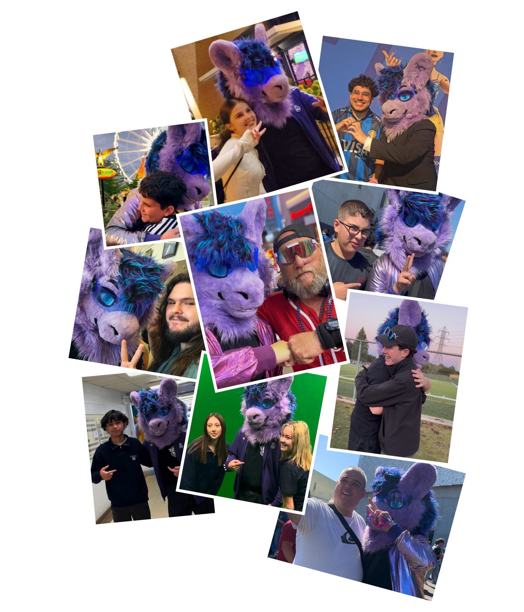 Llama Hunter mascot with fans at events